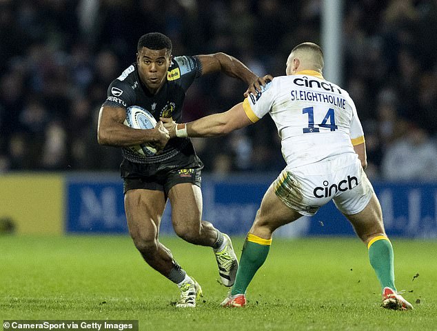 Exeter wing Immanuel Feyi-Waboso (left) has told Wales he will not play for them as the 25-cap rule is a big factor