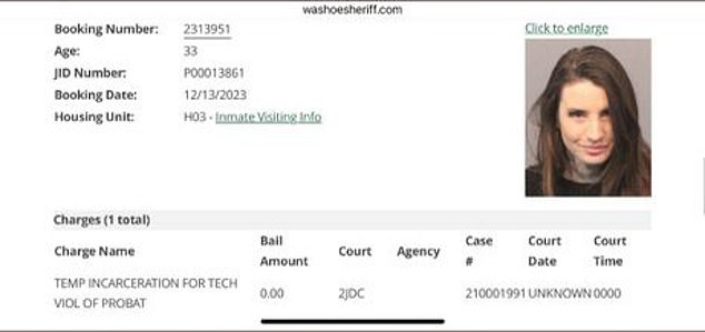 Monson has had several run-ins with the law and was recently arrested on Dec. 13 for violating her probation, according to Washoe County Sheriff's records