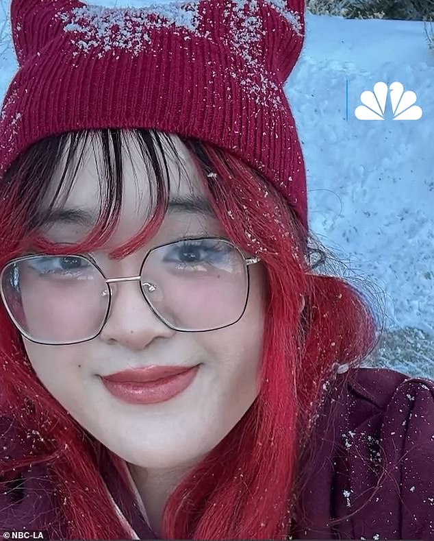 Aly Pan (pictured) was so excited when she saw snow for the first time that she slid over the edge of the road while taking pictures of the beautiful winter landscape