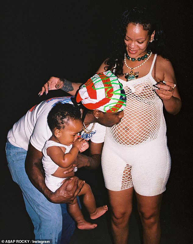 In August, Rihanna gave birth to her son Riot Rose, whom she shares with Rocky, with whom she also shares her son RZA;  pictured during her second pregnancy