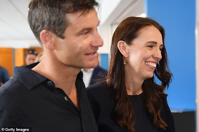 The couple are pictured after Ms Ardern announced her shock resignation last January