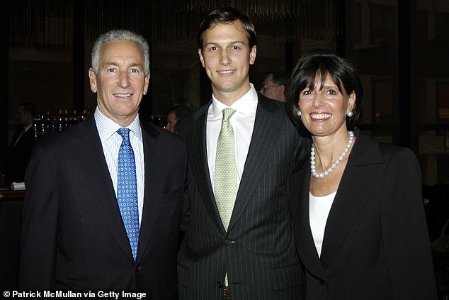 Like Ivanka, Jared's family made their fortune through real estate, and they are estimated to have a net worth of around $1.8 billion.  He is pictured with his parents, Charles and Seryl Kushner