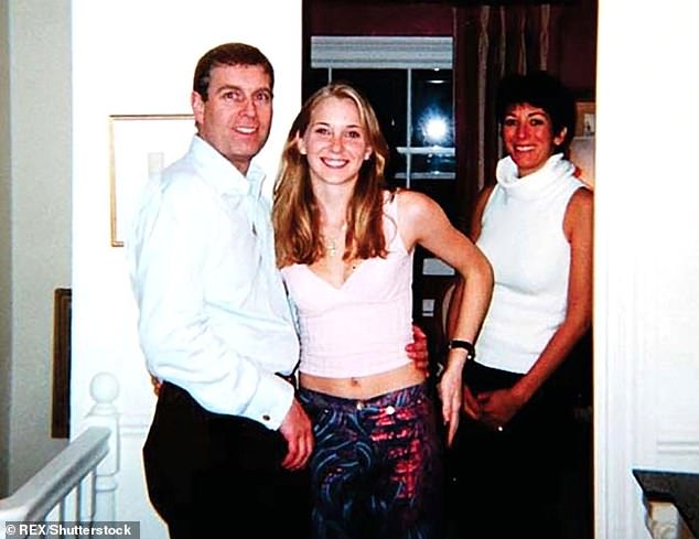 Prince Andrew, Virginia Roberts, aged 17, now known as Virginia Giuffre, and Ghislaine Maxwell at Ghislaine Maxwell's mansion in London.  The Duke of York denies ever meeting Ms Giuffre.  (Photo: Prince Andrew, Virginia Roberts, Ghislaine Maxwell)