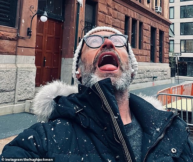 The Hollywood star shared a sweet photo on Instagram of himself raising his head on a New York City street to catch snowflakes with his mouth