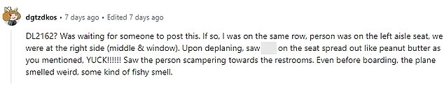 Someone else who was on the same flight also shared their experience in the comments section - and they revealed they were in the same row as the person who had the accident