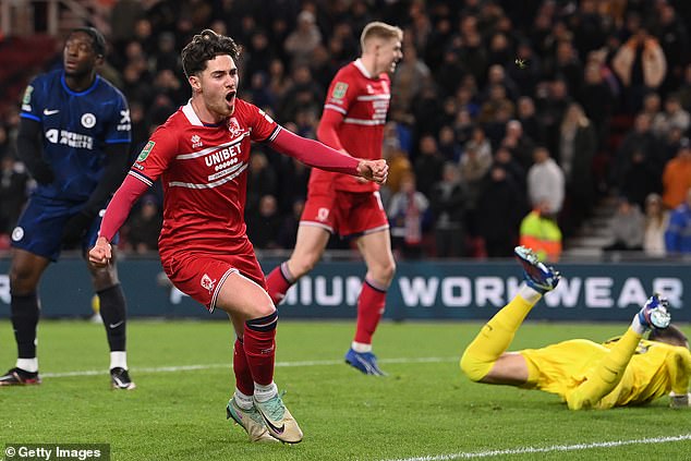 Midfielder Hayden Hackney put Middlesbrough ahead against Chelsea in the 37th minute