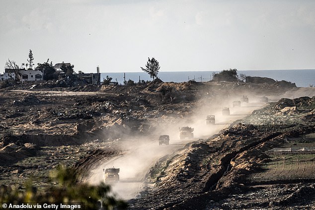 Intensive Israeli Army activity in Gaza seen from Kibbutz Be'eri as Israeli attacks continue in Be'eri, Israel on January 4, 2024