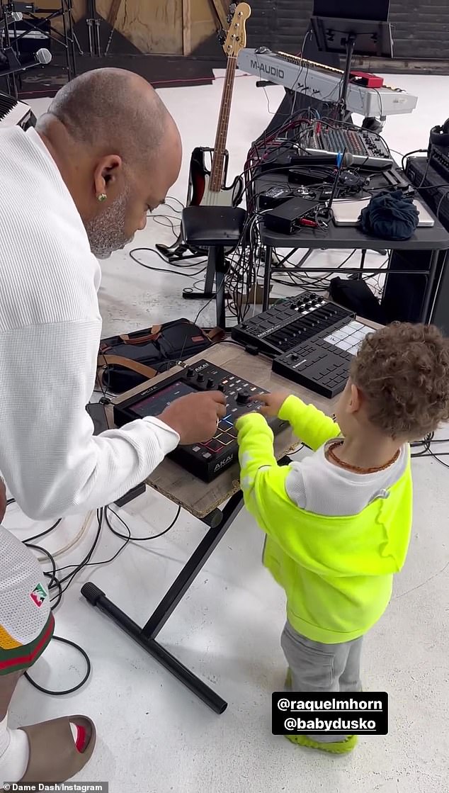 Dash was seen in an Instagram Stories clip on Tuesday instructing his youngest son with musical equipment