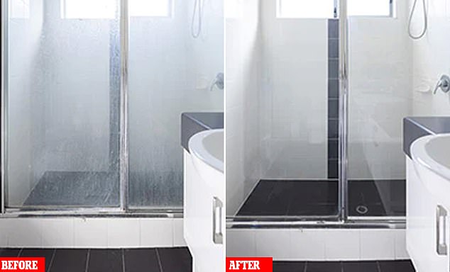 Her shower doors were terribly marred with water stains and calcium when she decided to try a brand new purchase