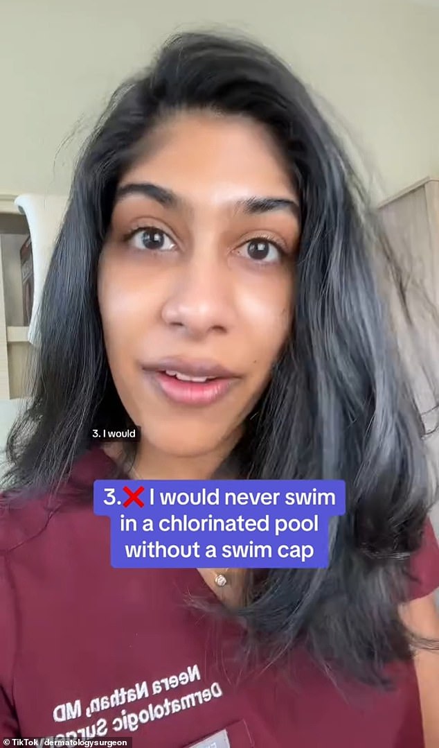 Dr.  Neera would also never swim in a chlorinated pool without a swim cap, because 