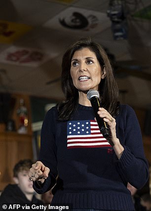 Nikki Haley campaigns at a pub in Waukee, Iowa, on Tuesday