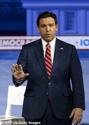 Ron DeSantis participates in a Fox News town hall in West Des Moines, Iowa, on Tuesday