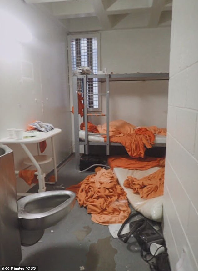 A photo of Epstein's cell as it was left after he was found dead on the morning of August 10