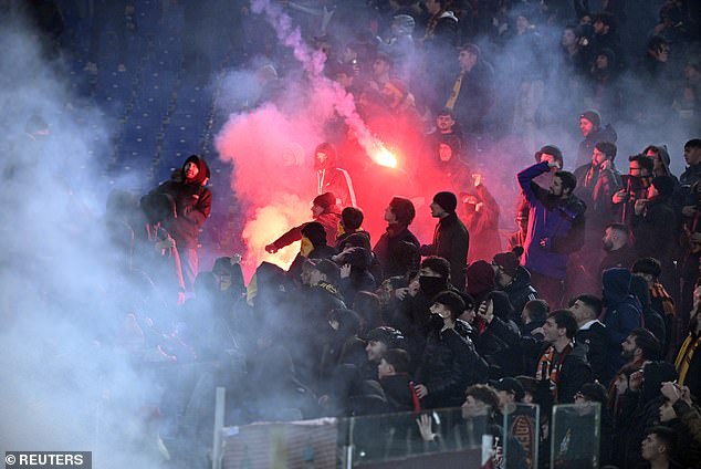 Loud explosions were heard in the Stadio Olympico as the fireworks exploded