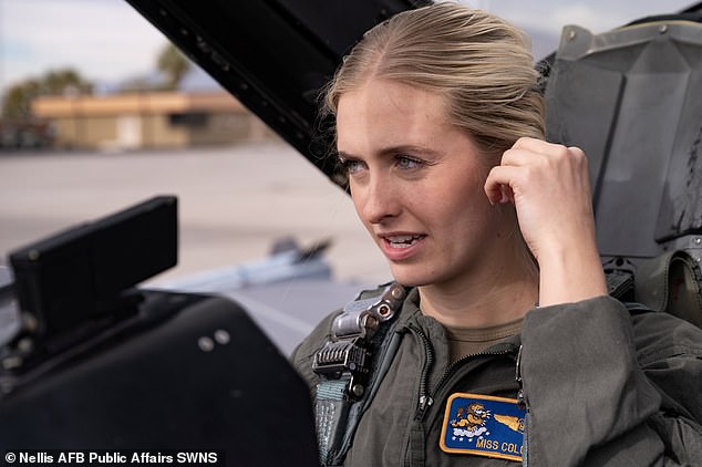 Madison Marsh prepares for her familiarization flight at Nellis Air Force Base on December 19, 2023