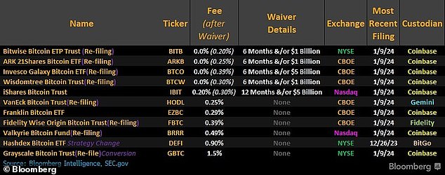 List of the 11 spot bitcoin ETF issuers approved Wednesday afternoon