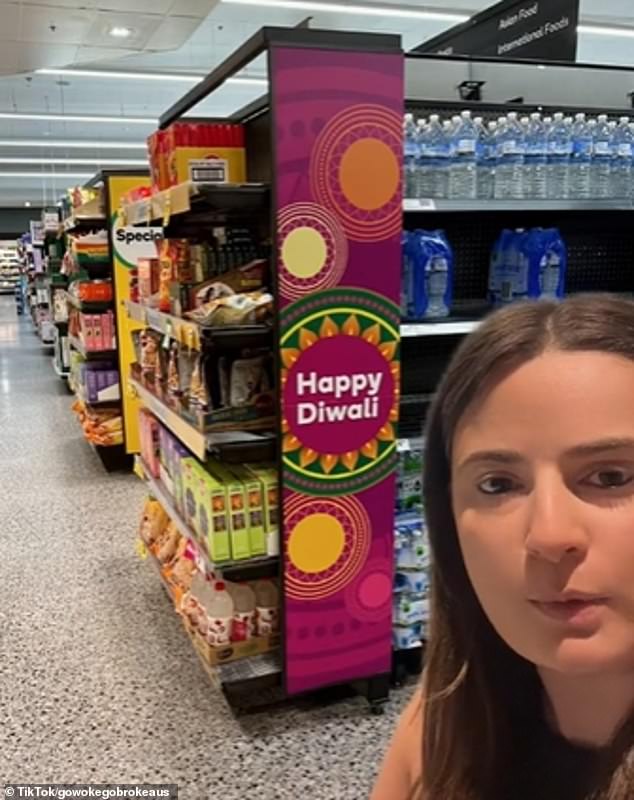 Ms Efstratiou (pictured) said she had predicted the move after Woolworths displayed Happy Diwali signs in stores to celebrate the Indian holiday in November