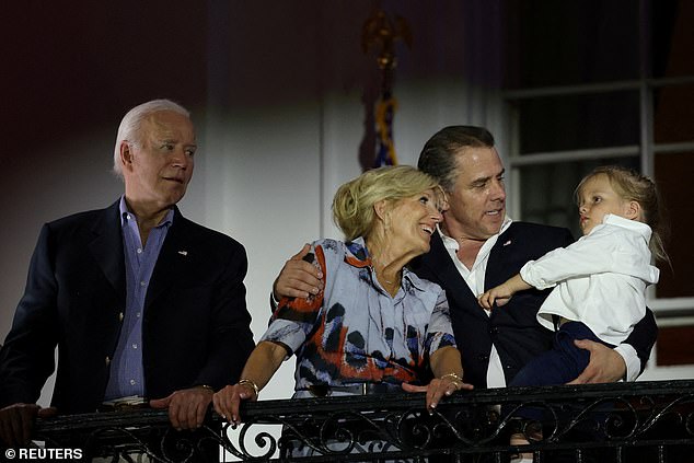 President Joe Biden, first lady Jill Biden, Hunter Biden and Beau Biden Jr.  watching the fireworks during the 4th of July