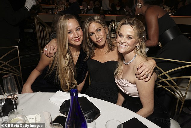 Lawrence, Jennifer Aniston and Reese Witherspoon at the 81st Annual Golden Globe Awards