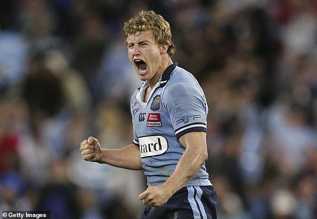 Finch (pictured playing State of Origin in 2006) moved into TV commentary when he retired from football, but his drug addiction ruined that career