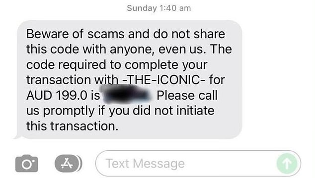 Customer, Jessica Byrne, said her husband woke up to a text message about fraudulent transactions - and later discovered that hackers had purchased four items through The Iconic using her bank account