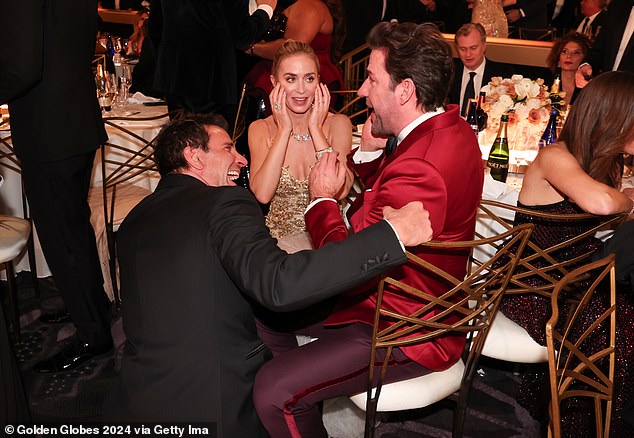 The couple showed no signs of marital problems as they hung out with friends like Bradley Cooper (above) at the ceremony