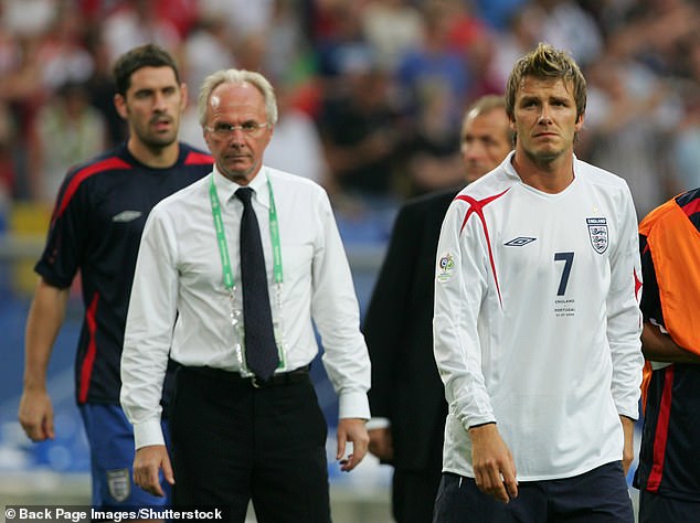 The football manager was England boss between 2001 and 2006.  Sven pictured with David Beckham after being dumped out of the 2006 World Cup by Portugal in the quarter-final