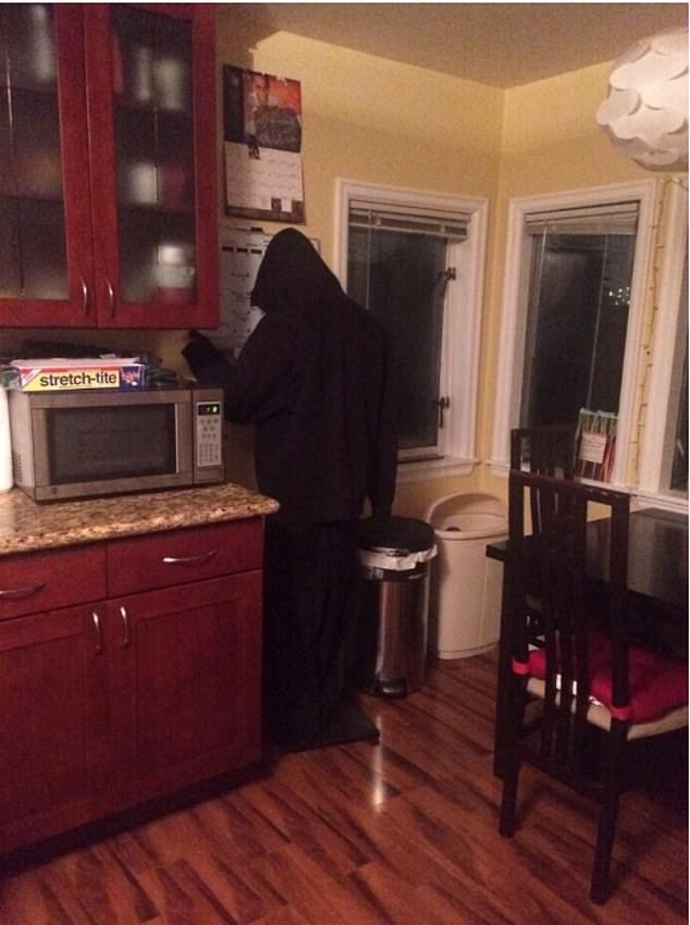 Placing a mannequin in the corner of the kitchen is a way to scare your roommates into staying away