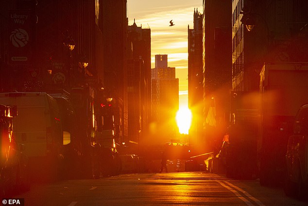 You can see the winter 'Mahattanhenge' shining here on 41st Street in New York on January 12, 2022