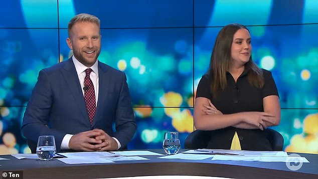 Price's fellow presenters Hamish Macdonald (left) and Georgie Tunny (right) tried to calm him down, but he only got angrier