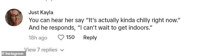 Meanwhile, a TikTok user said Blunt clearly said: 'It's actually a bit chilly now' and her husband replied: 'I can't wait to get in'