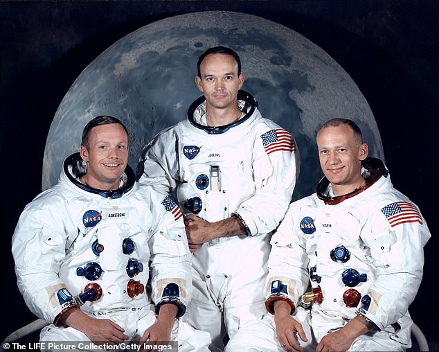 Buzz Aldrin is the current 'legend' on the roll, with Neil Armstrong (left) a former member.  (Pictured with Michael Collins, the third member of the Apollo 11 moon landing astronauts)