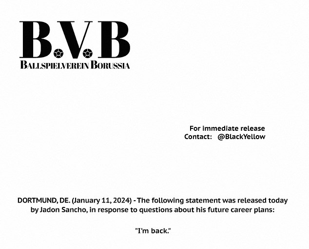 Dortmund had posted a fake fax with the words 'I'm back' in tribute to Michael Jordan's sensational return to the Chicago Bulls in 1995