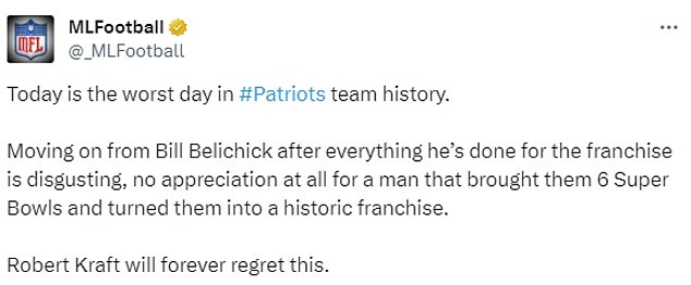 One account claimed that billionaire owner Robert Kraft will forever regret letting Belichick go