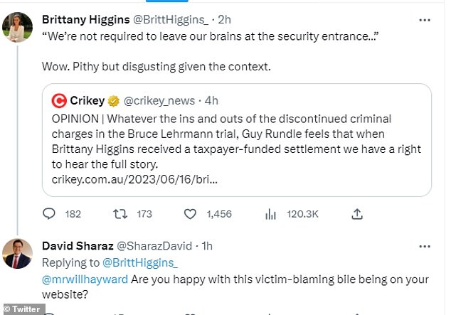 last year, an op-ed by Mr Rundle about Brittany Higgins caused outrage (pictured)