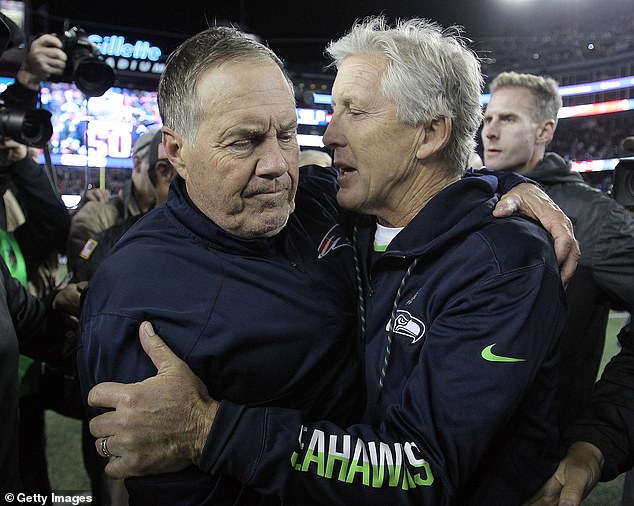 Belichick and Carroll exchange pleasantries after the Seahawks defeated the Patriots in 2016