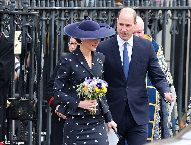 Prince William looks worriedly at Kate as they leave the Commonwealth Day Service at Westminster Abbey