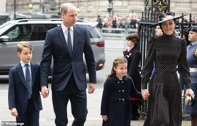 Prince William appears to be okay with Kate, in Alessandra Rich, leading the way at Prince Philip's 2022 memorial service