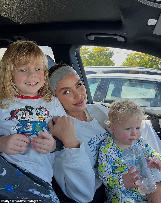 Skye is seen here with children Forest, five, and Bear, two