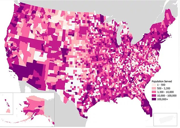 The above map from pressure group the Natural Resources Defense Council (NRDC) shows the populations served by drinking water with the highest levels of lead contamination