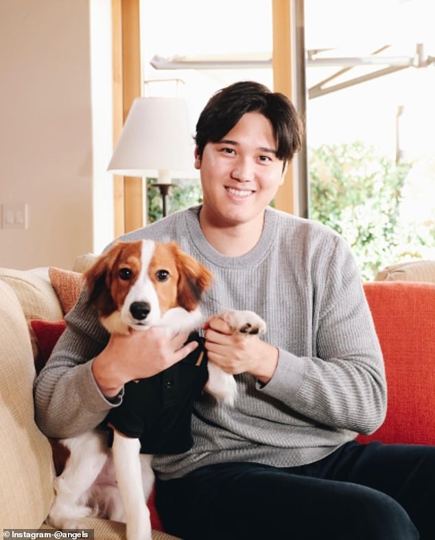 Ohtani seen with his dog Decoy in an Instagram post from his days with the Angels