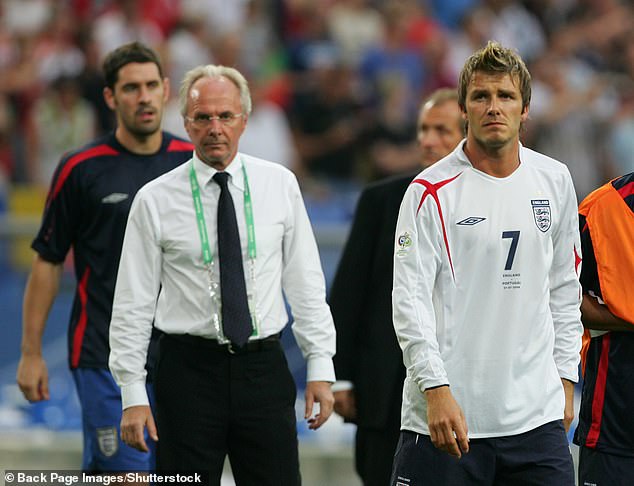 The football manager was England boss between 2001 and 2006.  Sven pictured with David Beckham after being dumped out of the 2006 World Cup by Portugal in the quarter-final