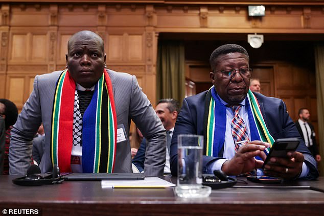 South African Minister of Justice Ronald Lamola and South African Ambassador to the Netherlands Vusimuzi Madonsela at the International Court of Justice