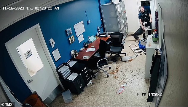 The officer stepped inside and was greeted by the Siberian husky, who jumped up and licked his face