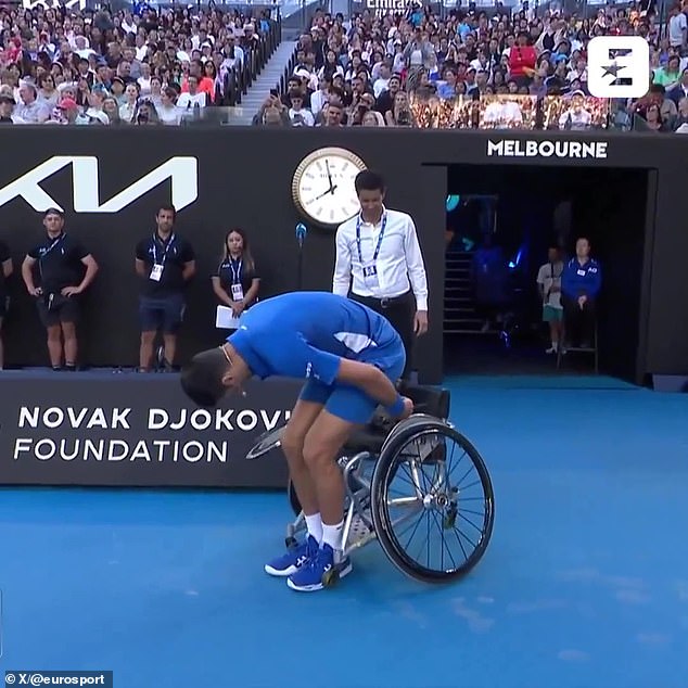 At the start of the match, Djokovic shifted uncomfortably on the chair as he addressed the crowd