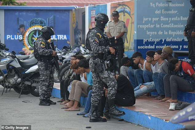 Police present detainees in the TC Television case on January 10, 2024 in Guayaquil