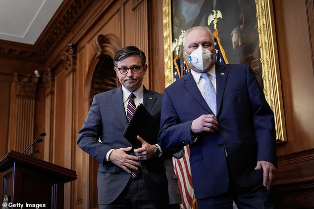 House Speaker Mike Johnson (R-LA) and House Majority Representative Steve Scalise.  Scalise is currently battling cancer