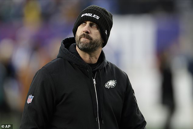 The Philadelphia Eagles, who have lost five of their last six games under Nick Sirianni (pictured), could be an interesting option if they fail to progress far in the playoffs