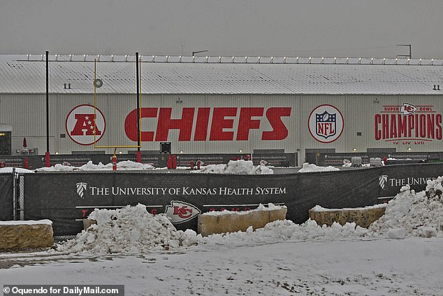 The Chiefs practice field and surrounding area was covered in snow Friday morning