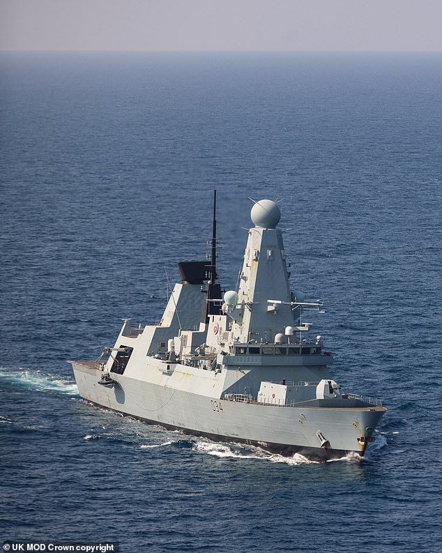 HMS Diamond in the Red Sea during Operation Prosperity Guardian, January 6, 2024. The Type 45 destroyer shot down a wave of missiles and drones fired by Houthi rebels earlier this week